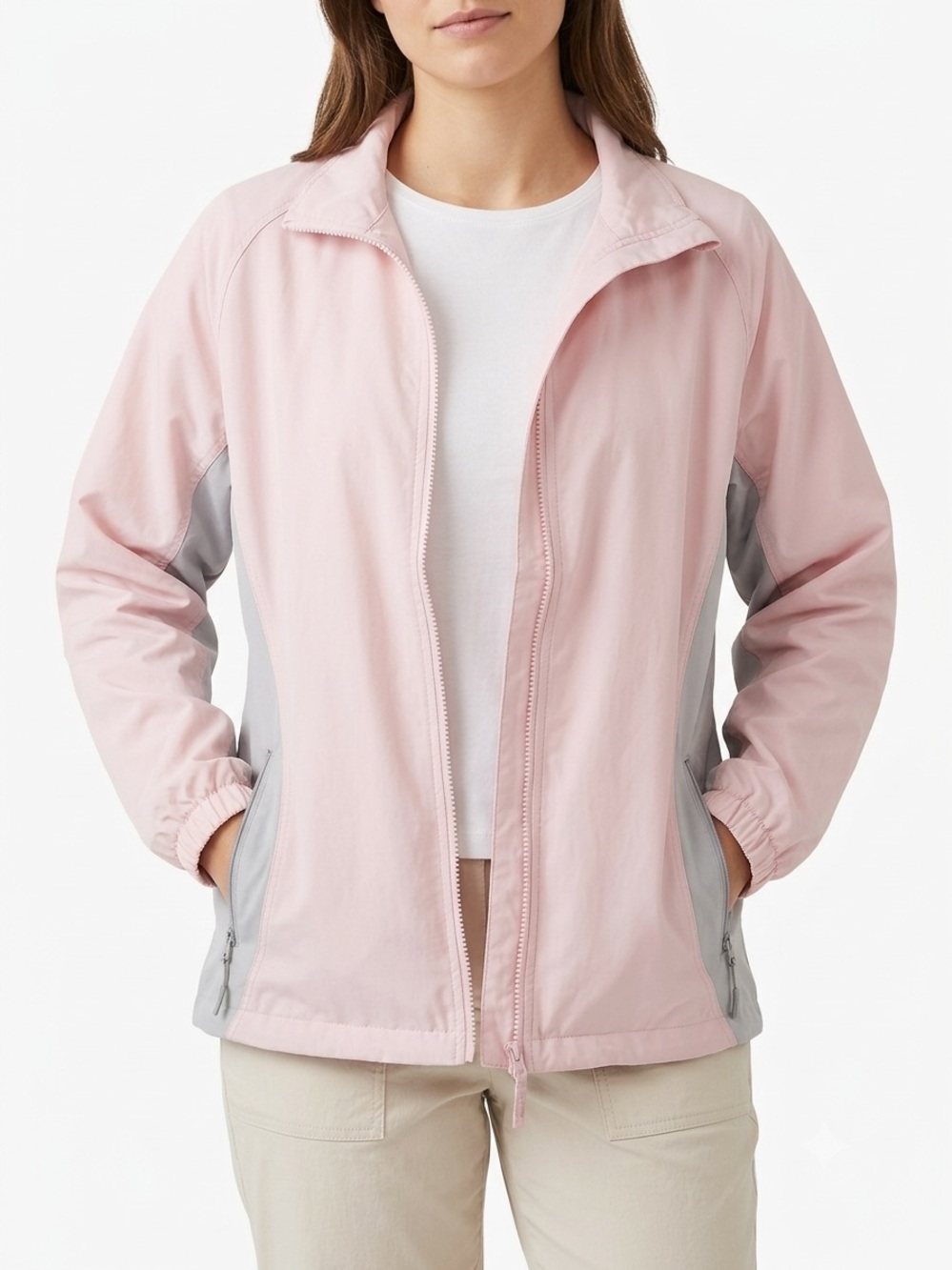 Forrester’s Golf Jacket L Pink Grey Colorblock Full Zip Lightweight Windbreaker